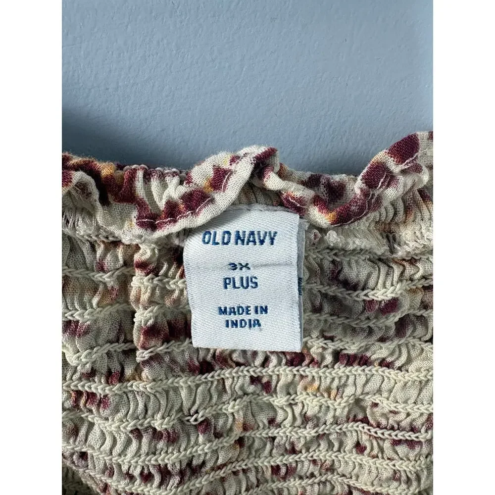 Old Navy Smocked Peplum Blouse Puff Sleeve Abstract Dot Print Top Plus Size 3X